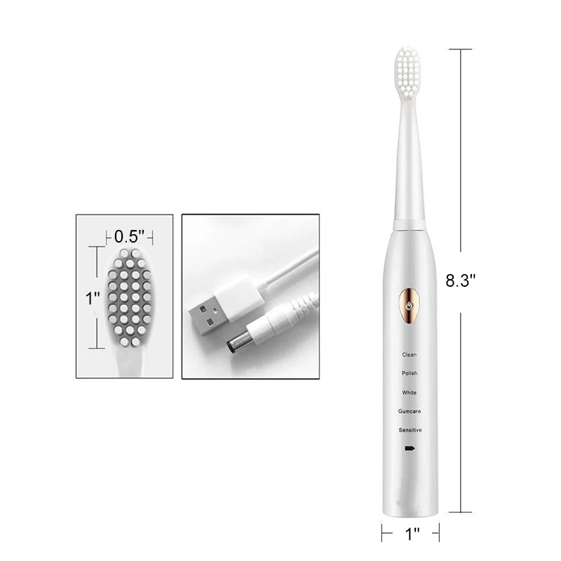 

5 Speeds Powerful Ultrasonic Electric Toothbrush Base USB Rechargeable Waterproof Electric Tooth Brush with 4 Heads Gift Box
