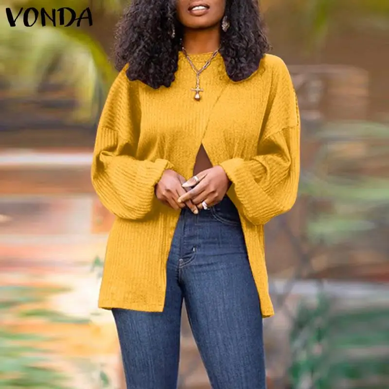

Женские вязаные свитера 2022 VONDA осенне-зимние базовые свитера винтажные трикотажные джемперы с длинным рукавом