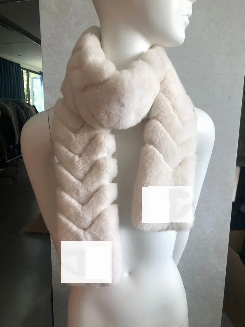 

TT Women's Real Fur Scarf High Quality Luxury x-Long Natural Rex Rabbit Fur Ring Thick letters “C”muffler Winter neckerchief;