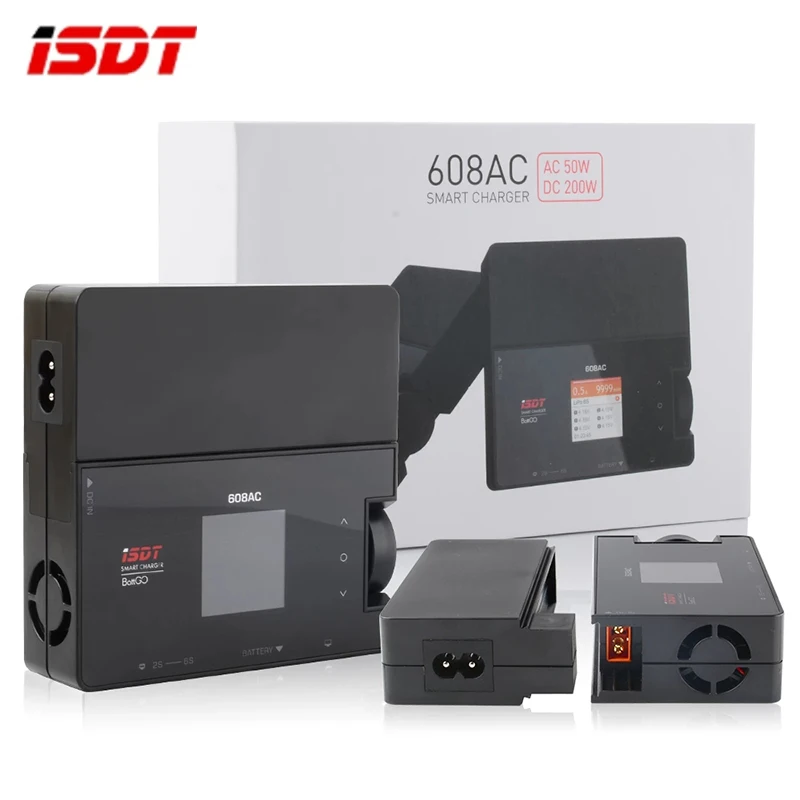 

ISDT 608AC AC 60W DC 200W 8A BattGo Smart Battery Charger Discharger with Detachable Power Supply Lilon LiPo LiHv 1-6S Pb 1-12S