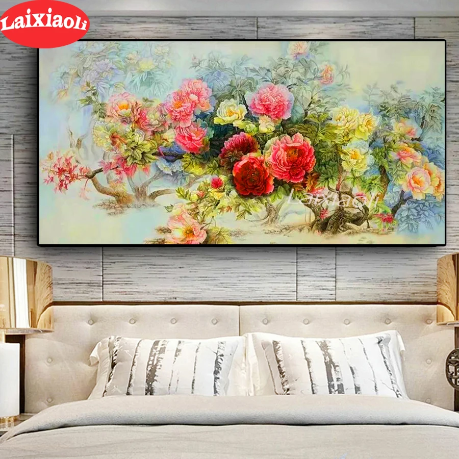 

5d diamond painting Peony full square drill diamond embroidery round diamond mosaic beautiful flower DIY rhinestone painting