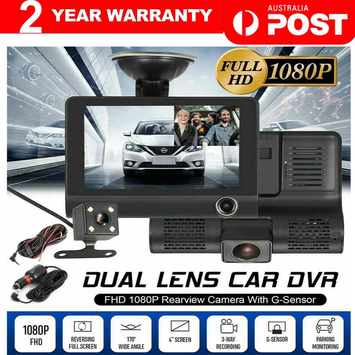 170 ° широкоугольный видеорегистратор с 4 &quotэкраном Full HD AVI Автомобильный