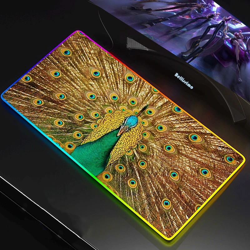 

Peacocks Mouse Pad Fashion LED RGB Big Size XXL Gamer Anti-slip Rubber Pad Play Mats Gaming for RGB Keyboard Laptop PC Computer