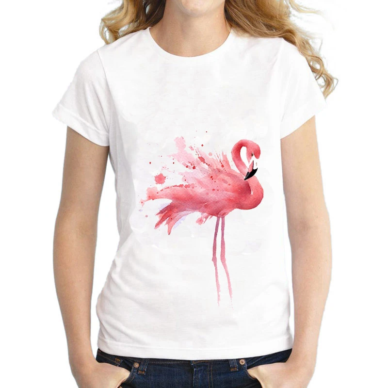 S xl размера плюс футболки с Фламинго женские летние Kawaii Топы коротким рукавом