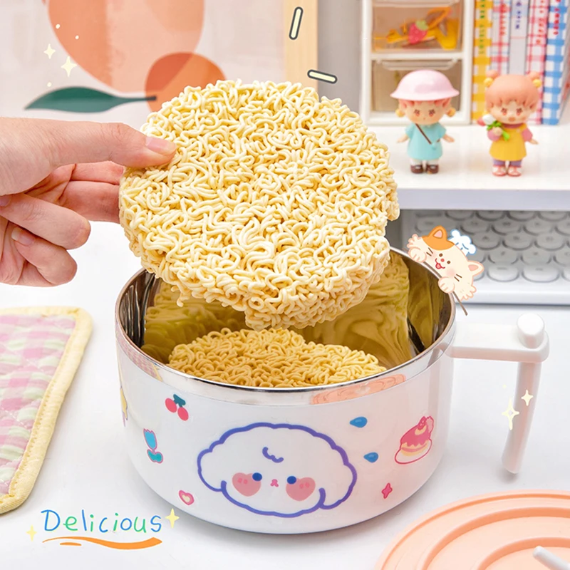 Милая миска для рамен с крышкой милая большая из нержавеющей стали мгновенных