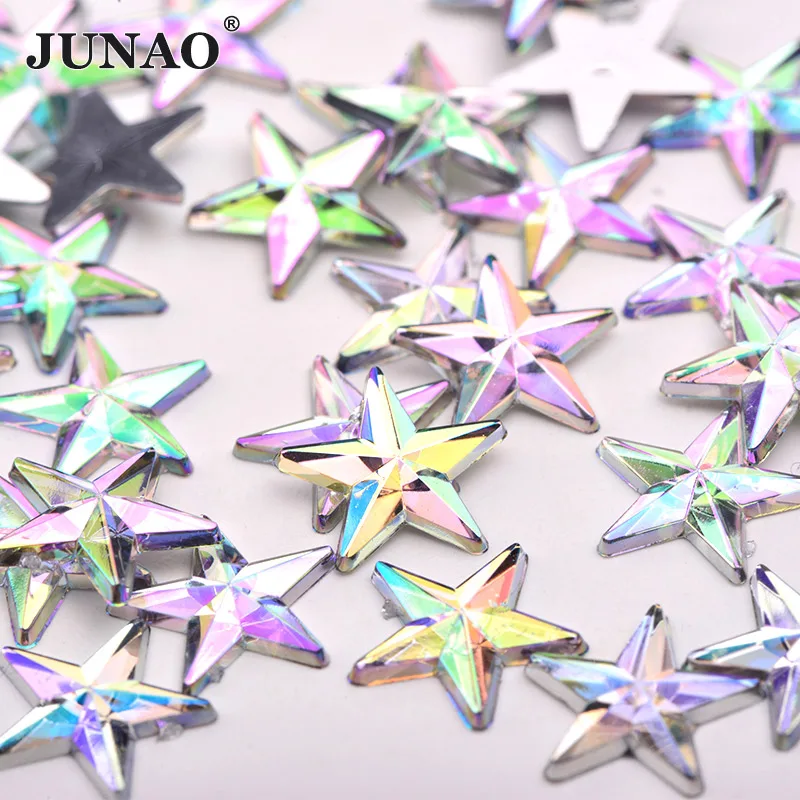 Crystal AB JUNAO 10 мм Стразы в виде звезд розового цвета с кристаллами, аппликация с плоской задней стороной, акриловые камни, сделай сам, Кристальные наклейки для лица, украшение для ногтей - Цвет: Crystal AB