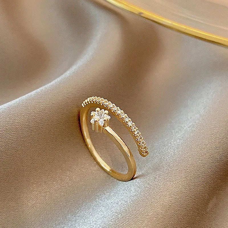 

Minimalist Exquisite Zircon Gold Star Opening Rings For Woman Fashion Korean Jewelry Luxury Wedding Party Unusual Girl's Rings