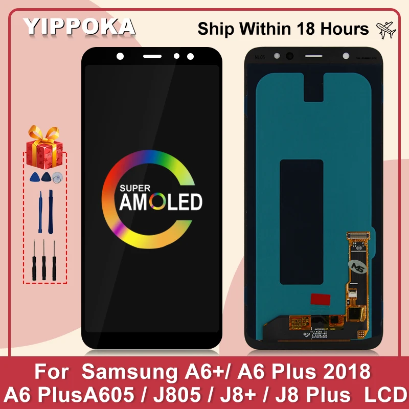 ЖК-дисплей Super AMOLED для Samsung Galaxy A6 Plus 2018 A605 A605F A605FN с сенсорным экраном в сборе