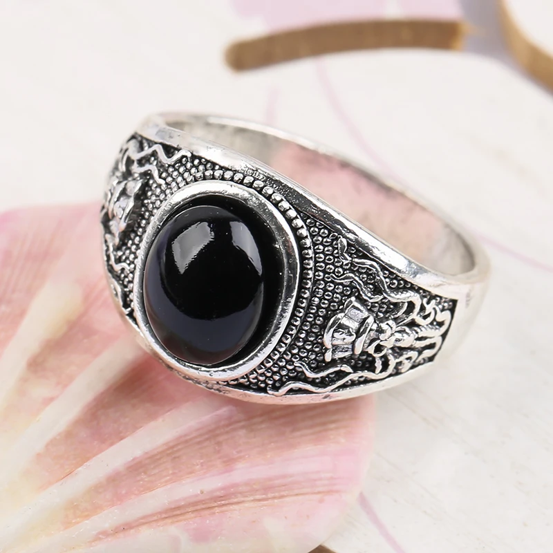 Панк готика пиратское кольцо с черепом для мужчин овальный черный камень