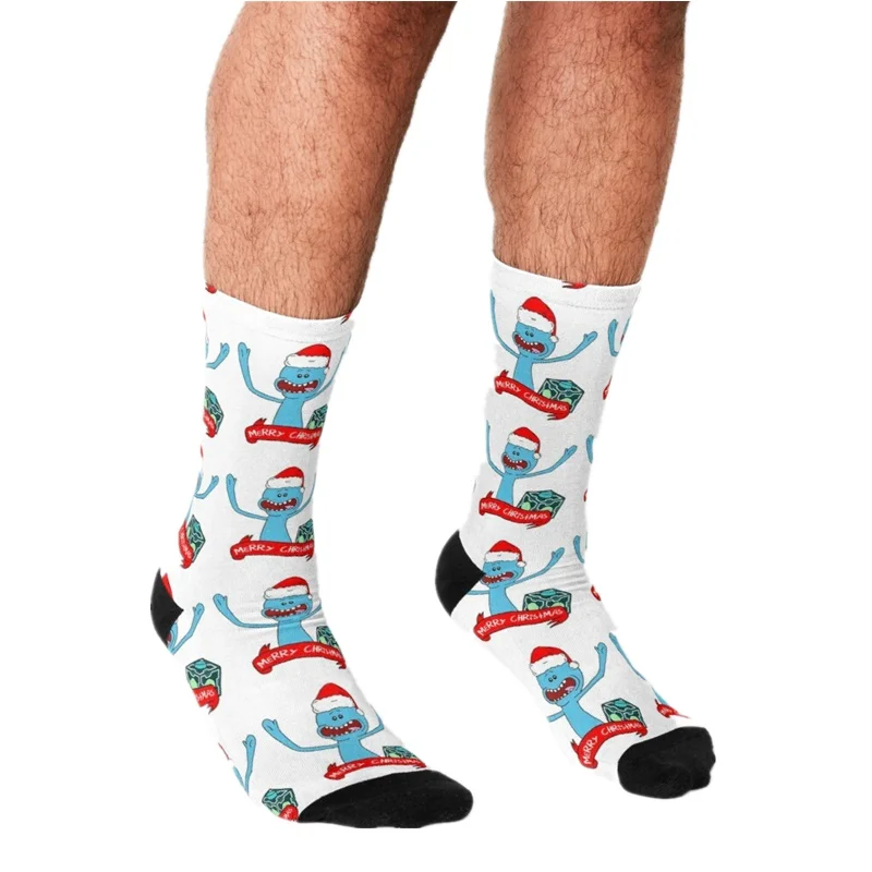 

Забавные мужские носки, синие счастливые носки с рождественским принтом в стиле хип-хоп, милые мужские носки в уличном стиле, Необычные носк...