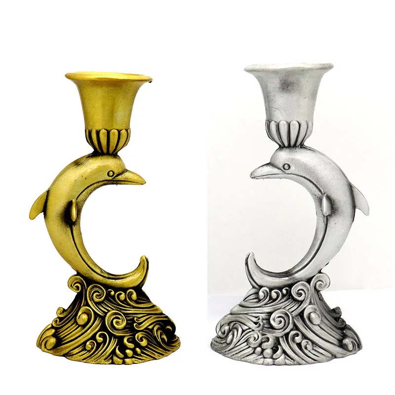 

HeyMamba Antique Tin Candle Holder Metal Dolphins Candlestick Holder Home Wedding Party Decoration Candle Stand