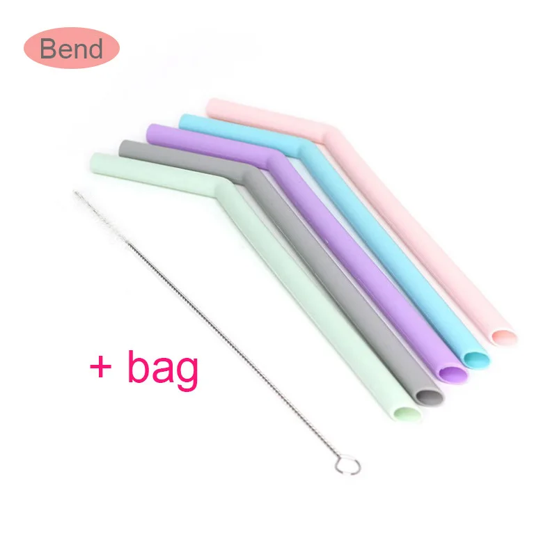 5 bend TEENRA 6 шт. многоразовый силикон набор соломинок с чистящей щеткой пищевой соломинки для напитков на вечеринку соломинки BPA бесплатно - Цвет: 5 bend