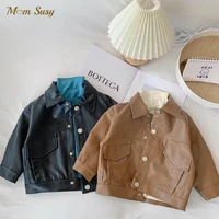 fashion baby girl boy pu leather jacket infant toddler child leather coat spring autumn blazer outwear brown black clothes 1 7y