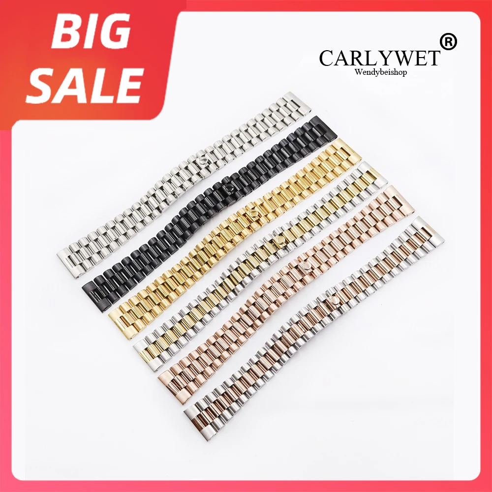 CARLYWET 20 22mm Gold 316L Steel Solid Straight End Screw Links Replacement Wrist Watch Band Bracelet For Rolex President Seiko