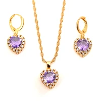 crystal cz stone zircon gold jewelry fashion cute pretty heart necklace earring women wedding lady set top quality