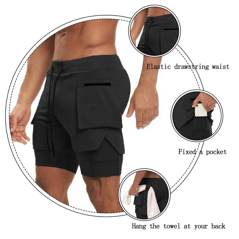 

Men's Running Shorts Mens 2 In 1 Sports Shorts Male Double-deck Quick Drying Sports Men Shorts Jogging Gym Shorts Men