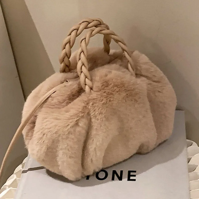 

Мягкие сумки-тоуты из искусственного меха, Высококачественная сумка в форме облака, модная плетеная Сумка на шнурке, Диагональная Сумка на ...