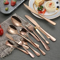 stainless steel rose golden cutlery tableware set soup spoon fork silverware set dinner spoon steak knife ice crean spoon