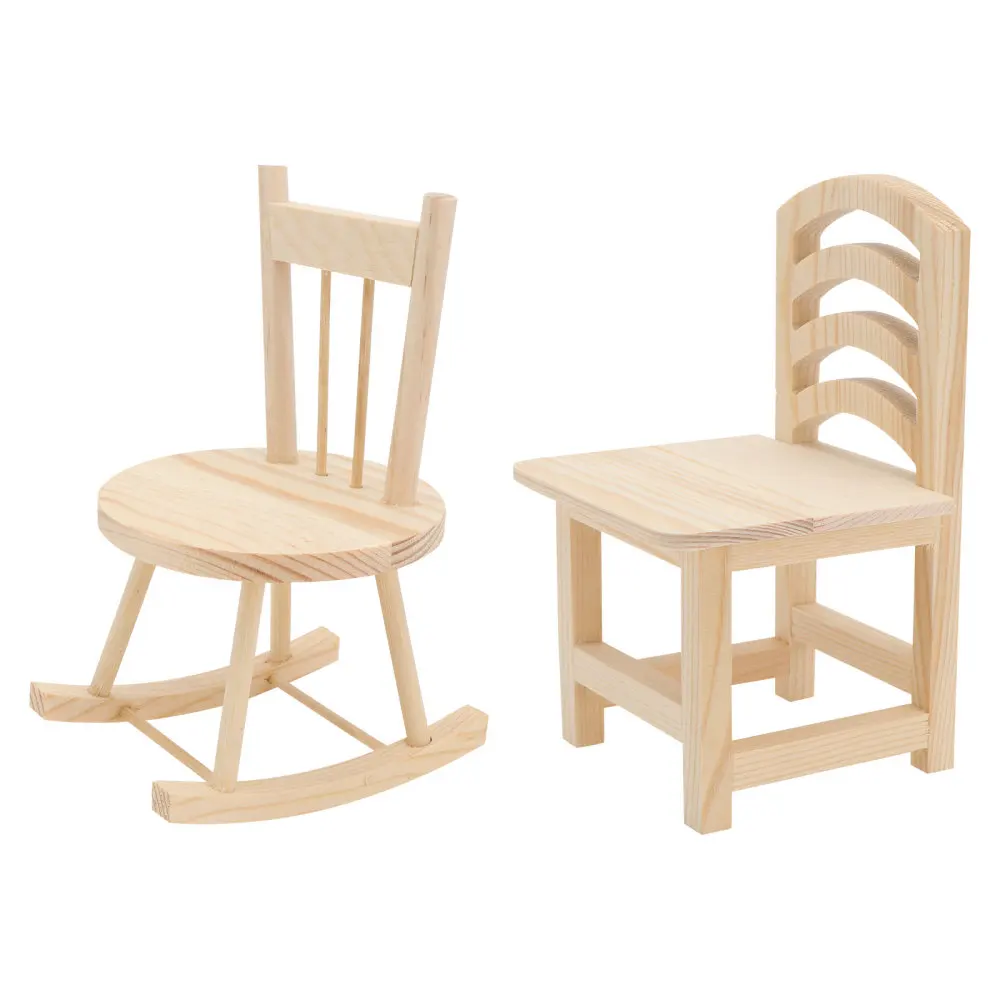 

2Pcs Mini House Adornment Decorative Simulated Chair Model Ornament Photo Prop