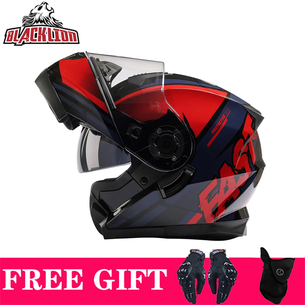 Enlarge Latest DOT ECE Approved Safety Modular Flip Up Motorcycle Helmet Genuine BlackLion Motocross Racing Casque Capacete Moto Casco