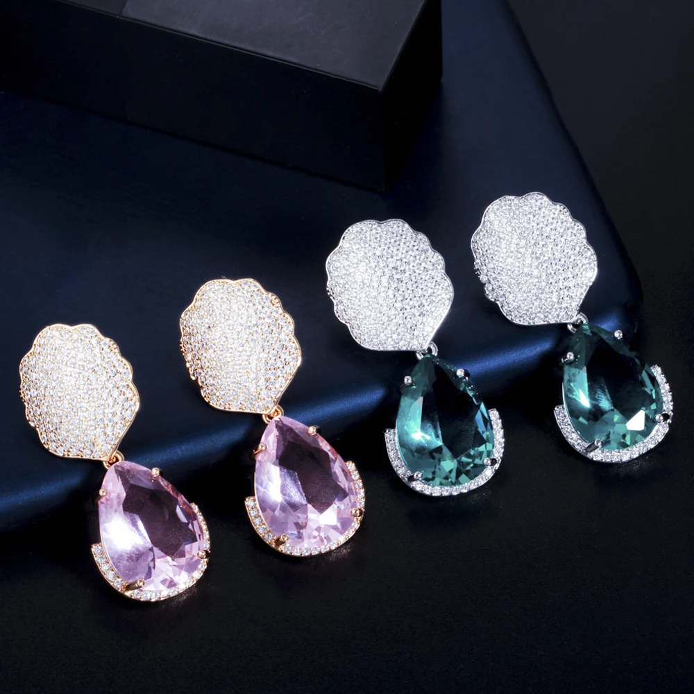 

ThreeGraces Elegant Green Cubic Zirconia Geometric Drop Dangle Earrings for Women White Gold Color Wedding Party Jewelry ER650