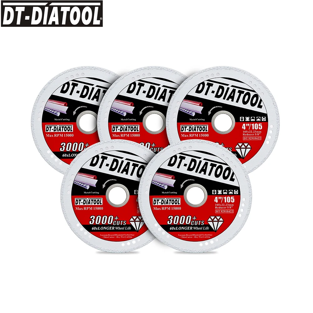 DT-DIATOOL 5pcs/set Vacuum Brazed Diamond Metal Cutting Disc, Diamond Cut-off Wheel Blade For Cutting Steel Tube Iron Rebar