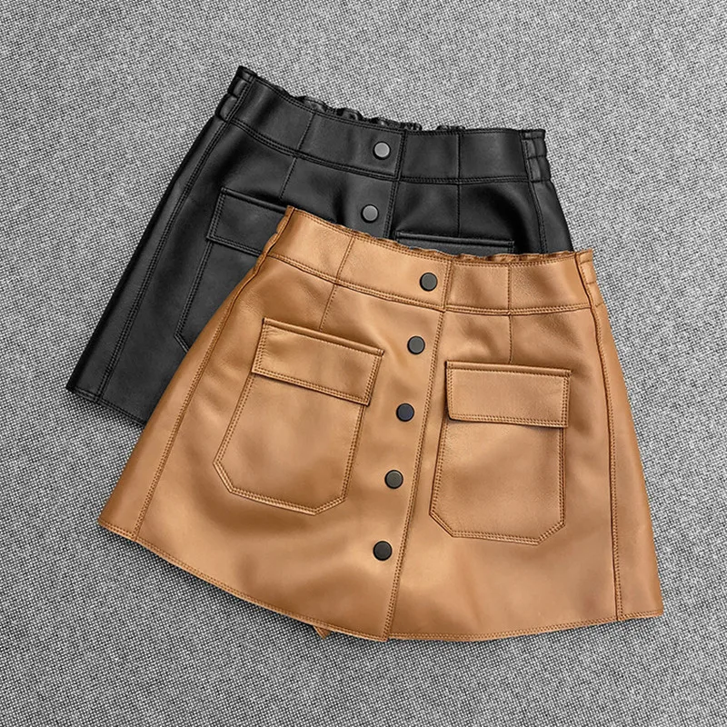 2021 New Style Women Genuine Sheepskin Leather Shorts With Pockets