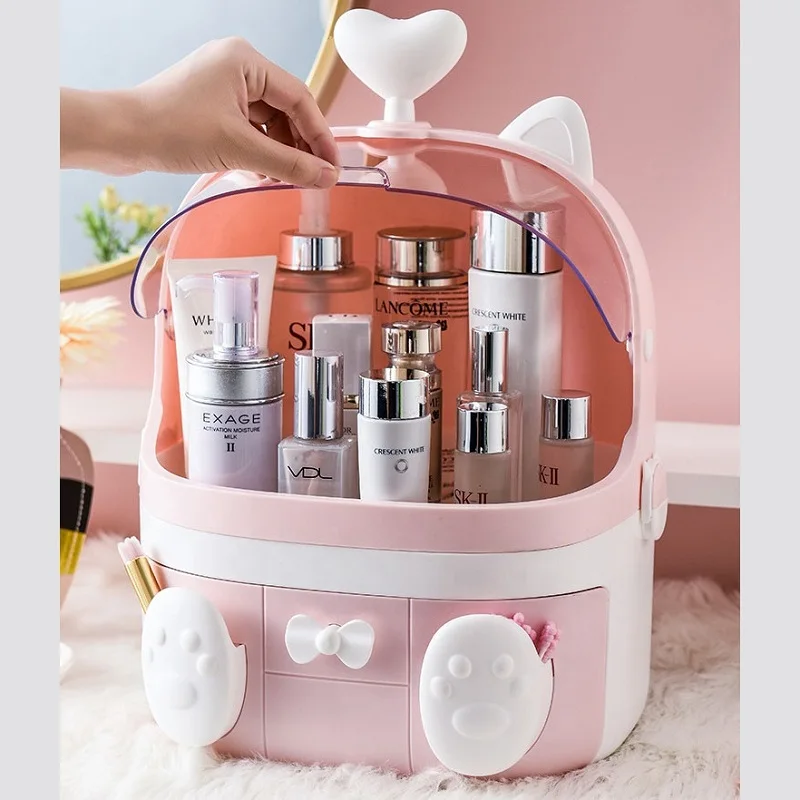 

Lovely pink cat cosmetic organizer portable makeup organizer with drawer