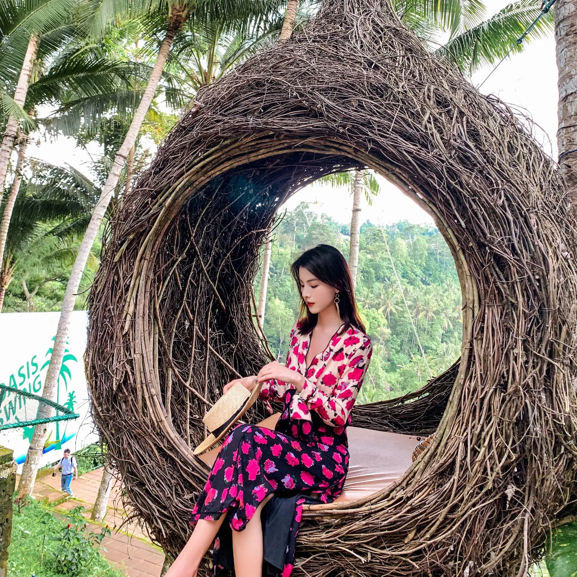 

High Quality Women's Flowers Print Ankle-Length Dress Ladies Split Sexy Beach Long Dresses V-neck Beach Style Luxury Dresses