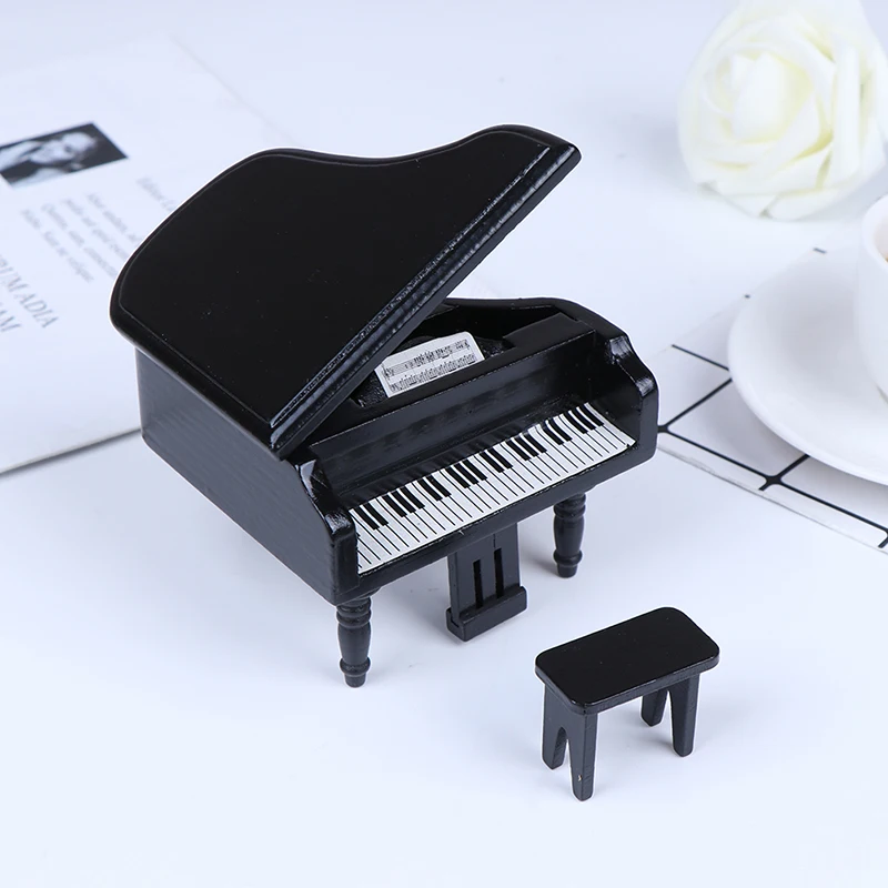 

1/12 Dollhouse Miniature Wooden Piano With Stool Musical Instrument Model For Doll Accessories Home Decor Children Toy Gift