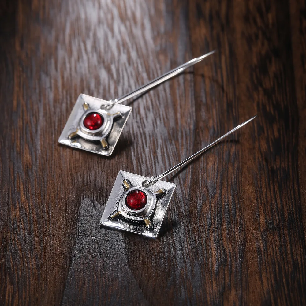 2020 New Red Retro Square Women's Earrings Bronze Color Personality Vintage Female Wild Boho Jewelry Accessories | Украшения и