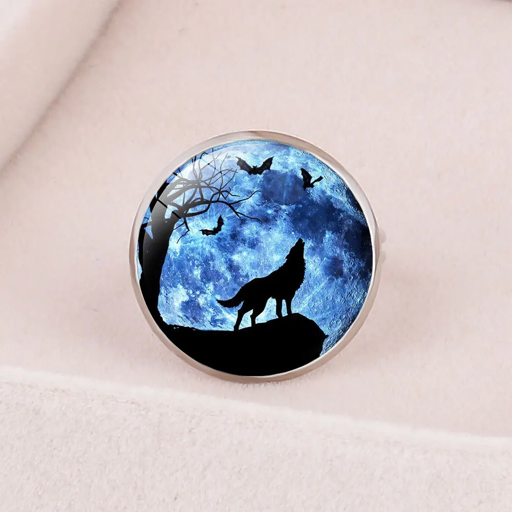 Кольцо FIMAODZ в виде воющего волка и цельной Луны кольцо с диким животным кольца
