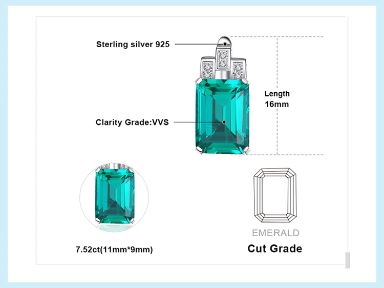 Jewelrypalace Роскошные 7.6ct создана изумруд Серебро 925 клип на Серьги для Для женщин Модные украшения