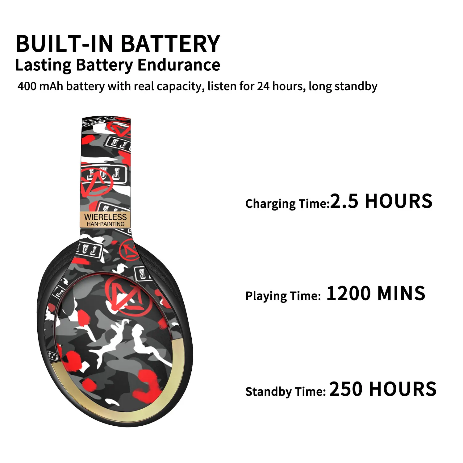 Graffiti Wireless Headphones With Noise Reduction Big Ear Cap Bluetooth 5.0 Gamer Headset For Cell Phone with Microphone