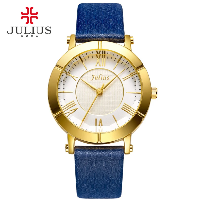 

JULIUS Blau Uhr Frauen Aus Echtem Lederband розовое золото юберзоген Uhr Топ Marke Frauen Luxus Leder Quartz военный Reloj JA-789