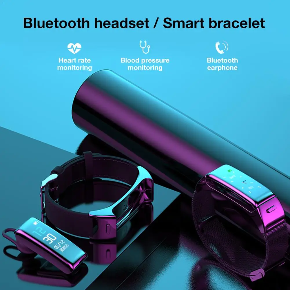 Wireless Earphones Bluetooth Pedometer Headset 2 In 1 Heart Rate Monitor Step Counter Sports Smart Bracelet Health Watch