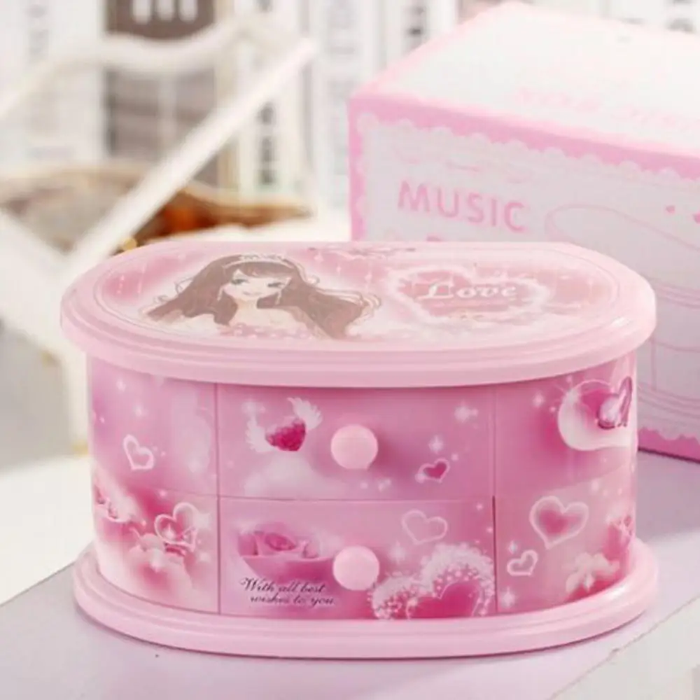 Розовый коробка для косметики и Портативный зеркало музыкальная шкатулка