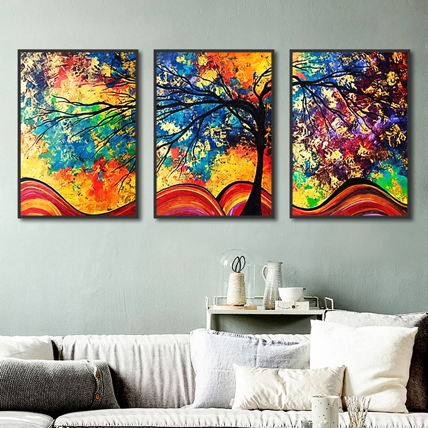 Абстрактная Картина на холсте красочные листья дерево абстрактная современная