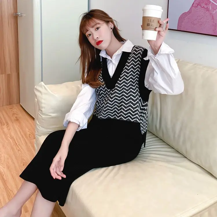 Модные женские костюмы осень и зима 2019 новый стиль рубашка с длинным рукавом