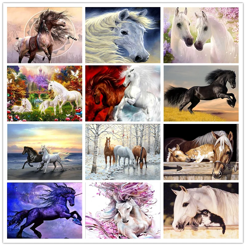 

LUOVIZEM Full Square/Round Drill Painting DIY 5D Diamond Painting Horse Animal Pattern Home Decor Embroidery Cross Stitch