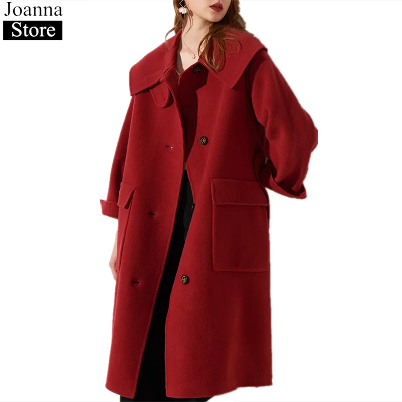 80% шерстяное пальто осень женская плюс размер свободные офисные женские сплошной