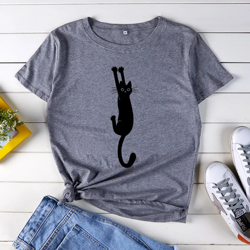 JCGO летняя Хлопковая женская футболка S-5XL размера плюс с забавным принтом кота