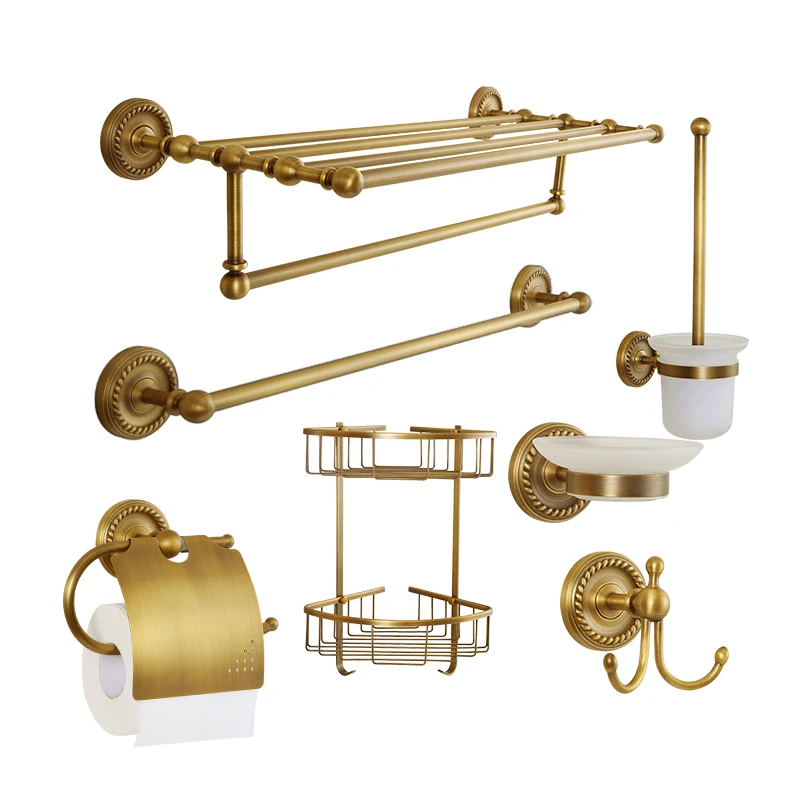brass bathroom accessories antique bath towel set towel ring carved toilet paper holder creative towel bar bathroom hardware set free global shipping