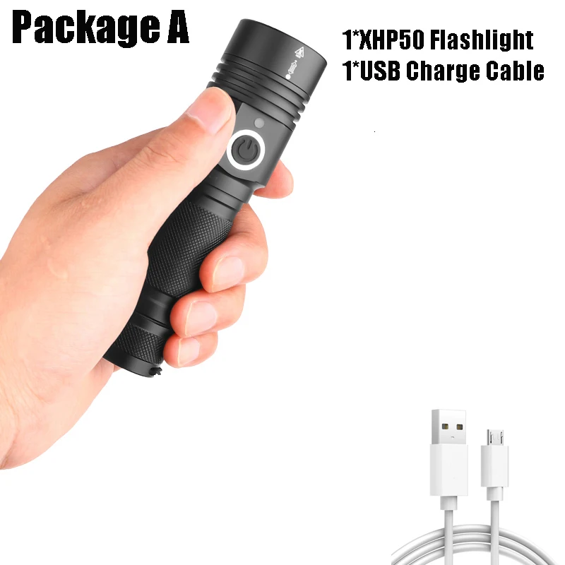 Package A 12000 люмен светодиодный фонарик XHP50 мощный фонарик 18650 фонарик USB масштабируемый 5 режимов светодиодный фонарик лучший для кемпинга на открытом воздухе - Испускаемый цвет: Package A