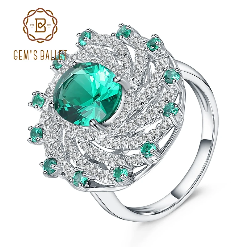 GEM'S балетное 925 пробы Серебряное кольцо с драгоценным камнем для женщин нано Изумруд зеленый спиральная форма винтажные кольца хорошее ювелирное изделие