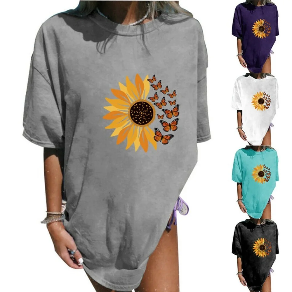 

Oversized Ladies Short Sleeve Shirt Blouse Summer Casual Loose T-shirt Tee Tops