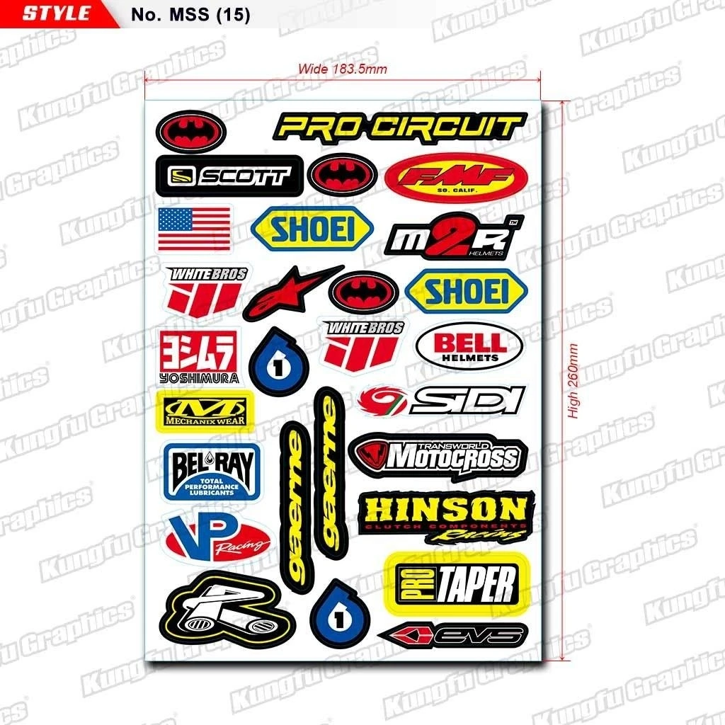

For FMF Micro Sponsor Logo Racing Sticker Sheet Universal (7.2x 10.2 inch), White