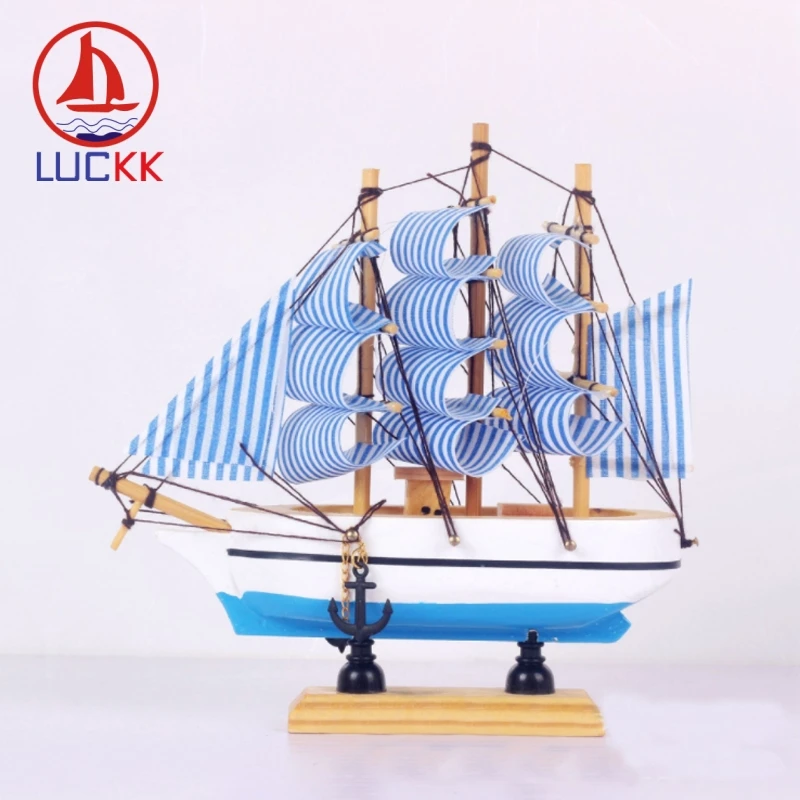 

LUCKK 16CM Handmade Wooden Sailing Boat Model Home Interior Decor Wood Craft Mediterranean Miniature Nautical Souvenirs Figurine