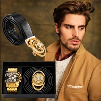 business quartz wrist watch for men leather belt luxury gift set waterproof gold stainless steel male watch gift montre homme