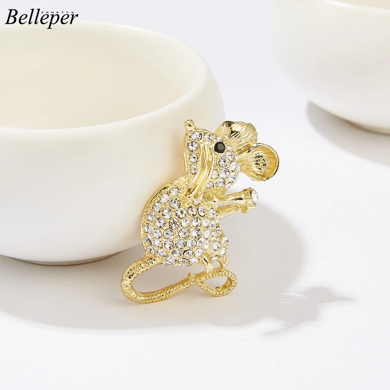 Брошь с мышью и стразами в ретро-стиле, украшение для одежды, украшение для волос, модные ювелирные изделия в стиле китайского года, подарки.